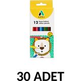 Adel 30 Adet Kuru Boya Kalemi 12 Renk Tam Boy Çocuklar İçin Renkli Boyalar