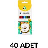 Adel 40 Adet Renkli Kuru Boya Kalemi 12 Renk Tam Boy Çocuklar İçin Eğlenceli Boyalar