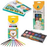 Adel Okul Öğrenci Kırtasiye Boya Seti 12'li Sulu Pastel ve Kuru Boya Renkli Set