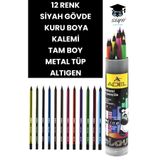 Adel Türk Mali 12 Renk Kuru Boya Kalemi Metal Tüp Altıgen Siyah Gövde