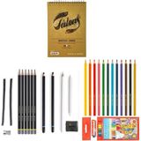 Adel Yayınları Eskiz Set 27 Parça Set 1 + Dereceli Kalem + Kuru Boya + A5 Defter + Hamur Silgi + Kömür + Füzen - Renkli - Standart
