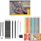 Adel Yayınları Eskiz Set 27 Parça Set 3 + Dereceli Kalem + Kuru Boya + A5 Defter + Hamur Silgi + Kömür + Füzen