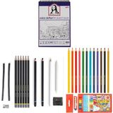 Adel Yayınları Eskiz Set 27 Parça Set 4 + Dereceli Kalem + Kuru Boya + A5 Defter + Hamur Silgi + Kömür + Füzen - Renkli - Standart