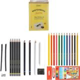 Adel Yayınları Eskiz Set 27 Parça Set 5 + Dereceli Kalem + Kuru Boya + A5 Defter + Hamur Silgi + Kömür + Füzen - Renkli - Standart