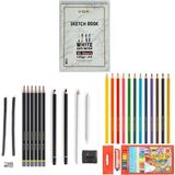 Adel Yayınları Eskiz Set 27 Parça Set 9 + Dereceli Kalem + Kuru Boya + A5 Defter + Hamur Silgi + Kömür + Füzen - Renkli - Standart