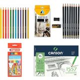 Adel Yayınları Grafiti Dereceli Çizim Eskiz Kalem Seti 8'li - Renkli Kuru Boya ve Canson 25X35 Defter - Standart