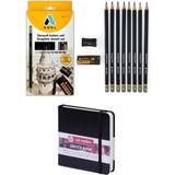 Adel Yayınları Grafiti Dereceli Çizim Eskiz Kalem Seti 8'li ve Art Creation 12X12 Defter - Renkli - Standart