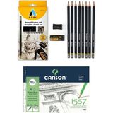 Adel Yayınları Grafiti Dereceli Çizim Eskiz Kalem Seti 8'li ve Canson 25X35 Defter - Renkli - Standart