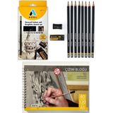 Adel Yayınları Grafiti Dereceli Çizim Eskiz Kalem Seti 8'li ve Talens A5 Defter - Renkli - Standart