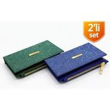 Adelina Bags 2'li Cüzdan Paketi Simli Görünümlü Kadın Cüzdan Ince Kibar Kadın Cüzdanı 2 Adet Mavi ve Yeşil