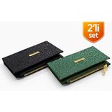Adelina Bags 2'li Cüzdan Paketi Simli Görünümlü Kadın Cüzdan Ince Kibar Kadın Cüzdanı 2 Adet Siyah ve Yeşil - 0 - Siyah