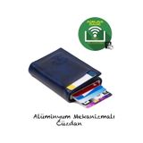 Adelina Bags Adelina Unisex Lacivert Alüminyum Mekanizmalı Kızaklı Kartlık Cüz Lacivert