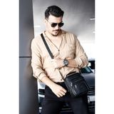 Adelina Bags Erkek Küçük Boy Siyah Deri Çelik Kasalı El ve Omuz Çantası - 000-Siyah