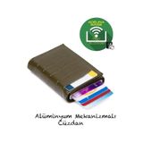 Adelina Bags Haki Timsah Desenli Mekanizmalı Otomatik Kızaklı Kartlık Cüzdan Haki