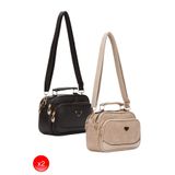 Adelina Bags Kadın Günlük Çapraz Askılı Üç Bölmeli Raven Deri Siyah ve Vizon El ve Omuz Çantası 2 Adet Çanta