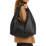 Adelina Bags Siyah Salaş Büyük Boy Yumuşak Dokulu Shopper Kol ve Omuz Çantası