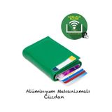 Adelina Bags Yeşil Nova Deri Mekanizmalı Otomatik Kızaklı Kartlık Cüzdan Yeşil