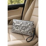 Adelina Bags Yıldız Nakış İşlemeli Portföy El Çantası Bilek Askılı Saten Astarlı Gümüş Clutch Çanta