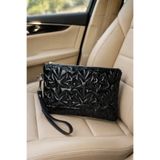 Adelina Bags Yıldız Nakış İşlemeli Portföy El Çantası Bilek Askılı Saten Astarlı Siyah Clutch Çanta