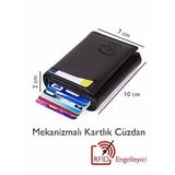 Adelina Erkek Siyah Deri Mekanizmalı Otomatik Kızaklı Kartlık Cüzdan (7CMX10CM)