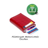 Adelina Kırmızı Timsah Desenli Mekanizmalı Otomatik Kızaklı Kartlık Cüzdan Kroko Kartlık