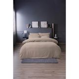 Adelya Jakarlı Saten Çift Kişilik Nevresim Takımı Bej (6 Parça) - Beyaz - 200 x 220 cm