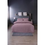 Adelya Jakarlı Saten Çift Kişilik Nevresim Takımı Lila (6 Parça) - Beyaz - 200 x 220 cm
