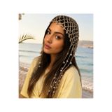 ADEN BEBEK AKSESUARLARI Bohem El Örgüsü İnci Detaylı Saç Filesi Bandana El Yapımı Kadın Saç Aksesuarı Günlük & Plaj Stili Koyu Bej