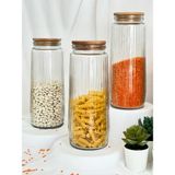 Aden Glass Vakumlu Çizgili Uzun Bakliyat Çok Amaçlı Kavanoz 8 Li Set 1500 ml - Ahşap - 8 Adet