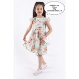 Aden Kids Çiçek Desenli Kız Çocuk Elbisesi - Günlük Stil Eteği Fırfırlı Yaz Modası - 2 - 3 Yaş - Bej - Fuşya - Nar - Çiçeği