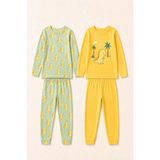 Aden Kids Çocuk Pijama Takımı – Pamuklu Likralı ve Interlok Penye Kumaş – 2-10 Yaş - Sarı - 7 - 8 Yaş