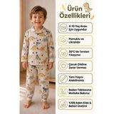 Aden Kids Erkek Çocuk Dinazorlar Basklı Gömlek Yaka Düğmeli Pijama Takımı - Krem - 9 - 10 Yaş