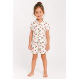Aden Kids Kiraz Desenli Ince Penye Kumaştan Üretilmiş Gömlek Yakalı Düğmeli Pijama Takım - Kırmızı - 9 - 10 Yaş