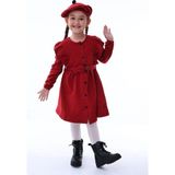 Aden Kids Kırçıllı Kırmızı Kız Çocuk Elbisesi (3-8 Yaş) -Şapkalı, Kemerli, Bahar ve Bayramlık Özel Tasarım - 6 - 7 Yaş - 60R-Kırmızı