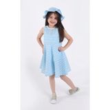 Aden Kids Kız Çocuk Çizgili Yazlık Elbise ve Şapka Takımı - 2'li Set (4-12 Yaş) - 7 - 8 Yaş - Açık Mavi - Beyaz