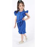 Aden Kids Kız Çocuk Kemerli Şık Tulum - Esnek Rahat Kumaş - 4-12 Yaş - Tatil, Bayram ve Günlük Kullanım - Açık Saks - 4 - 5 Yaş