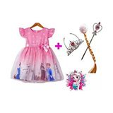 Aden Kids Pembe Elsa Prenses Kostümü Artı Asa Seti - Frozen Temalı Doğum Günü Ve Parti Elbisesi Çocuklar İçin - 6 Yaş - 624-Pembe