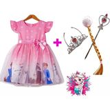 Aden Kids Pembe Elsa Prenses Kostümü Artı Asa Seti - Frozen Temalı Doğum Günü Ve Parti Elbisesi Çocuklar İçin - 6 Yaş - 624-Pembe