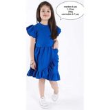 Aden Kids Sax Mavisi Kız Çocuk Yazlık Fırfırlı Elbise - Likralı Kemerli Şık Kız Çocuk Kıyafeti (2-12 YAŞ) - 008 Saks - 12 - 13 Yaş