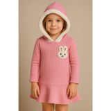 Aden Kids Tavşan Desenli Kapüşonlu Kız Çocuk Elbisesi – Pamuk Dizüstü Günlük Mini Model - 5 - 6 Yaş - 0P - Pembe