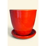 AdenArt Toprak Seramik Saksı Dekoratif Kırmızı Çift Sırlı Altlıklı 22*22 cm