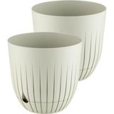 Adet Çizgi Saksı Seti Tabaklı Delikli Plastik Çiçek Saksısı Set (Krem, 5 Litre)