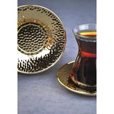 Adet Metal Çay Tabağı Dövme Desenli Çay Tabak 10 cm Altın
