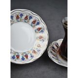 Adet Porselen Çay Tabağı Ebruli Lale Çini Motifli Çay Tabak 10 cm