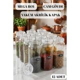 Adet Vakum Kapaklı Büyük Boy Cam Baharatlık Seti 500 ml