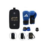 Adidas Adih25 Hybrid25 Boks Eldiveni, Kick Boks Muay Thai Eldiveni, 10 oz, Mavi, 3'lü Set, Bandaj ve Dişlik ile