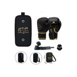 adidas Adih80 Hybrid80 Boks Eldiveni, Kick Boks Muay Thai, 10 oz, Siyah-Altın, 3'lü Set, Bandaj ve Dişlik ile