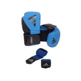 adidas Combat 50 ADIC50TG Boks Kick Boks Muay Thai Eldiveni, 10 oz, Mavi, Bandajlı Set