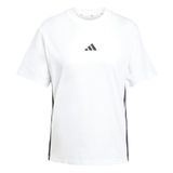 adidas Kadın Essentials 3 Çizgili Pamuklu Tişört, Beyaz/siyah, XS