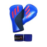 adidas Speed Tilt150 Profesyonel Boks Eldiveni, Kick Boks, 10 oz, Mavi, Bandajlı Set